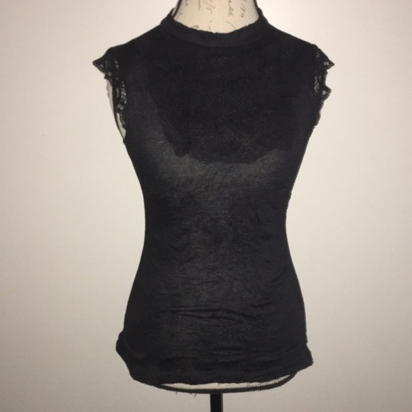Forever 21 black lace & crinkle tie back top - Picture 2 of 8